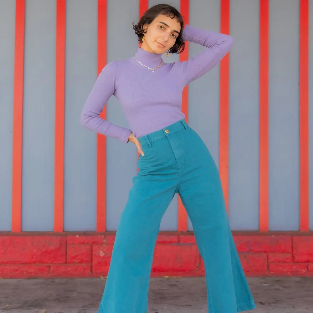 Big Bud Press Bell Bottoms Petite Marine Blue Wide Leg Jeans - Picture 2 of 5